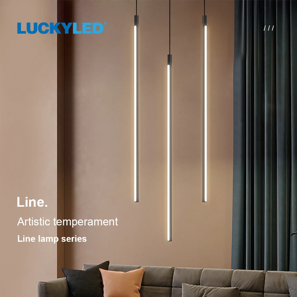 LUCKYLED Line Strip Pendant Light Bedroom Bedside Led Pendant Lamp Home Decor Hanging Light Fixtures for Living Dining Room