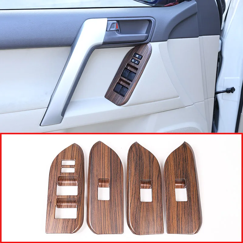 

4pcs Pine Wood grain ABS Car Window Lift Button Frame Trim For Toyota Land Cruiser Prado FJ150 150 2014-2019 for Left Hand Drive