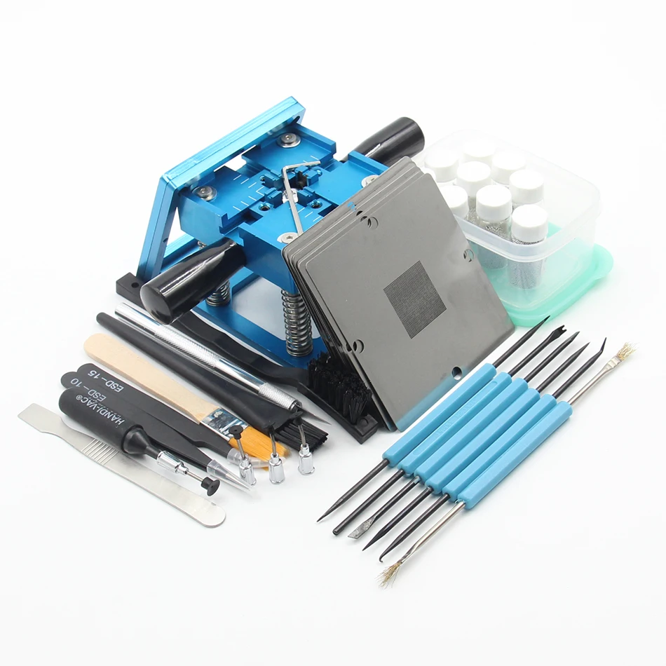 

Blue BGA reballing kit 90*90mm BGA reballing station with hand shank Gift 10/PCS BGA Universal Stencil