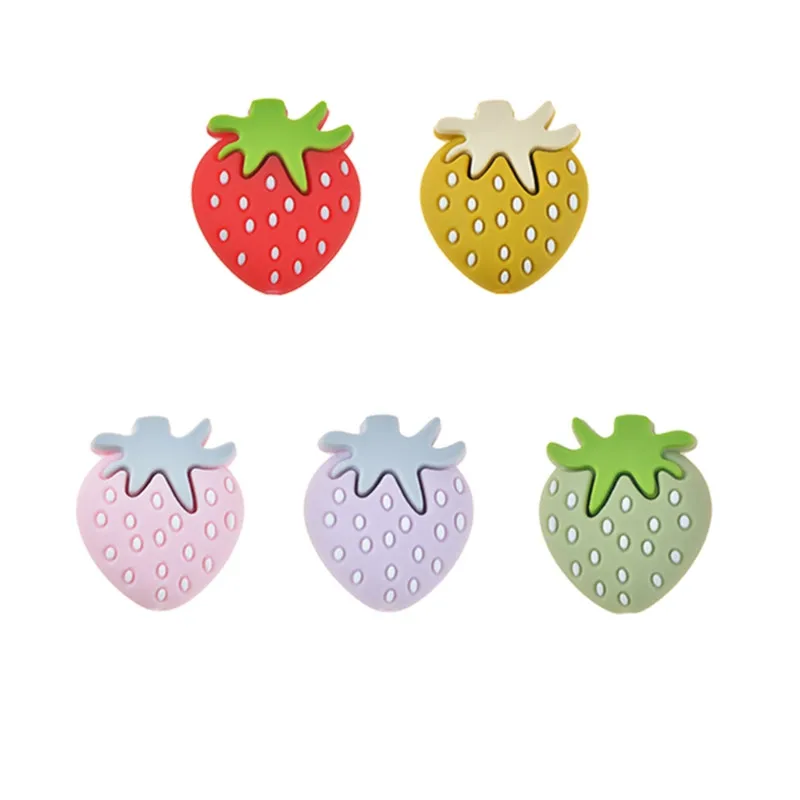 5 Pcs perline in Silicone per uso alimentare forma di fragola perline per massaggiagengive per neonati gomma per alleviare il dolore giocattoli sensoriali per allattamento per bambini