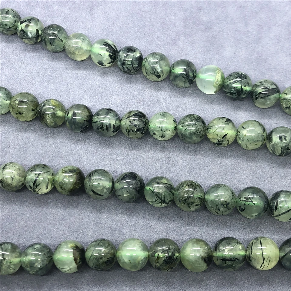 A Prehnite Beads Green Rutilated Quartz 6-12mm Round Natural Stone DIY Jewelry