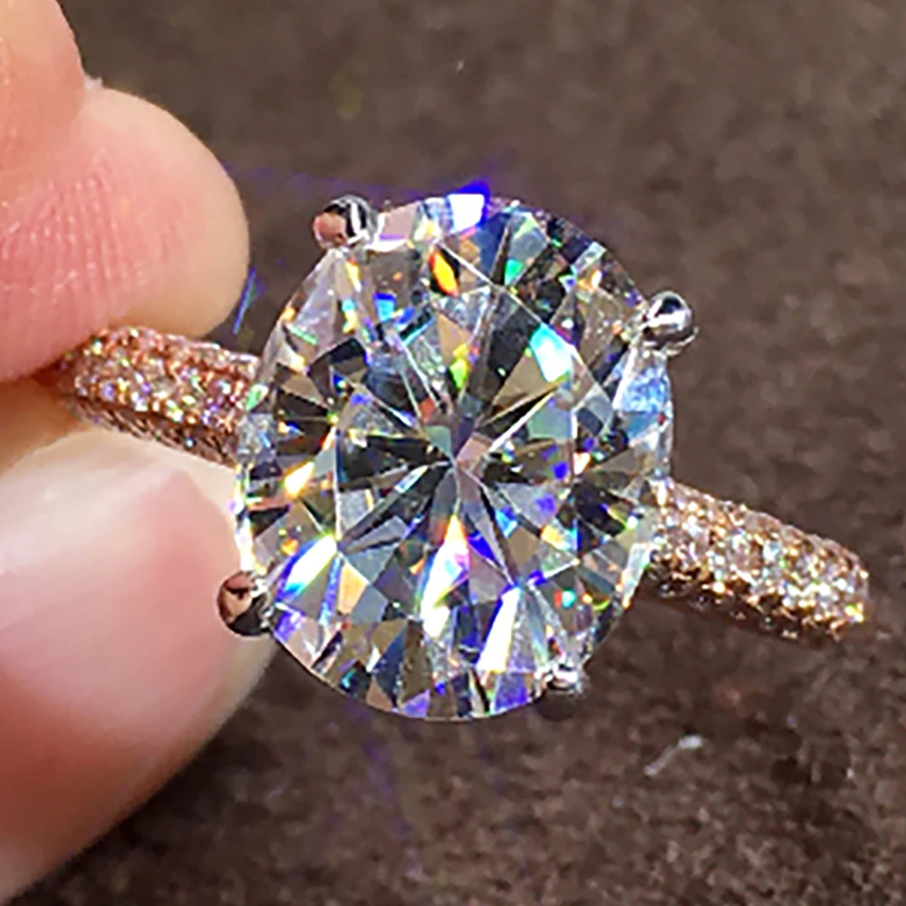 Custom Solid 18K Rose Gold Women Wedding Anniversary Engagement Party Ring 1 2 3 4 5 Carat Oval Moissanite Diamond Ring Trendy