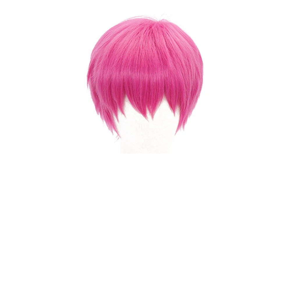 Saiki Kusuo Cosplay Wigs Disastrous Life K Cosplay Pink Short Men Wig Heat Resistant Synthetic Hair Perucas + wig cap