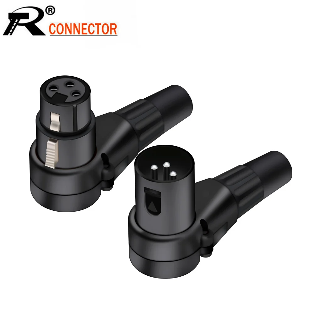 Black/Silv 3 pole Right angle XLR connector Male Female XLR 3Pin micphone Plug Audio Cable Connector Multi-directional connector