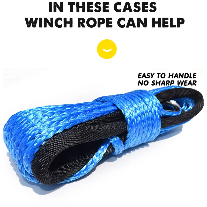 Blue 6mm*15m Synthetic Winch Cable Rope,1/4\