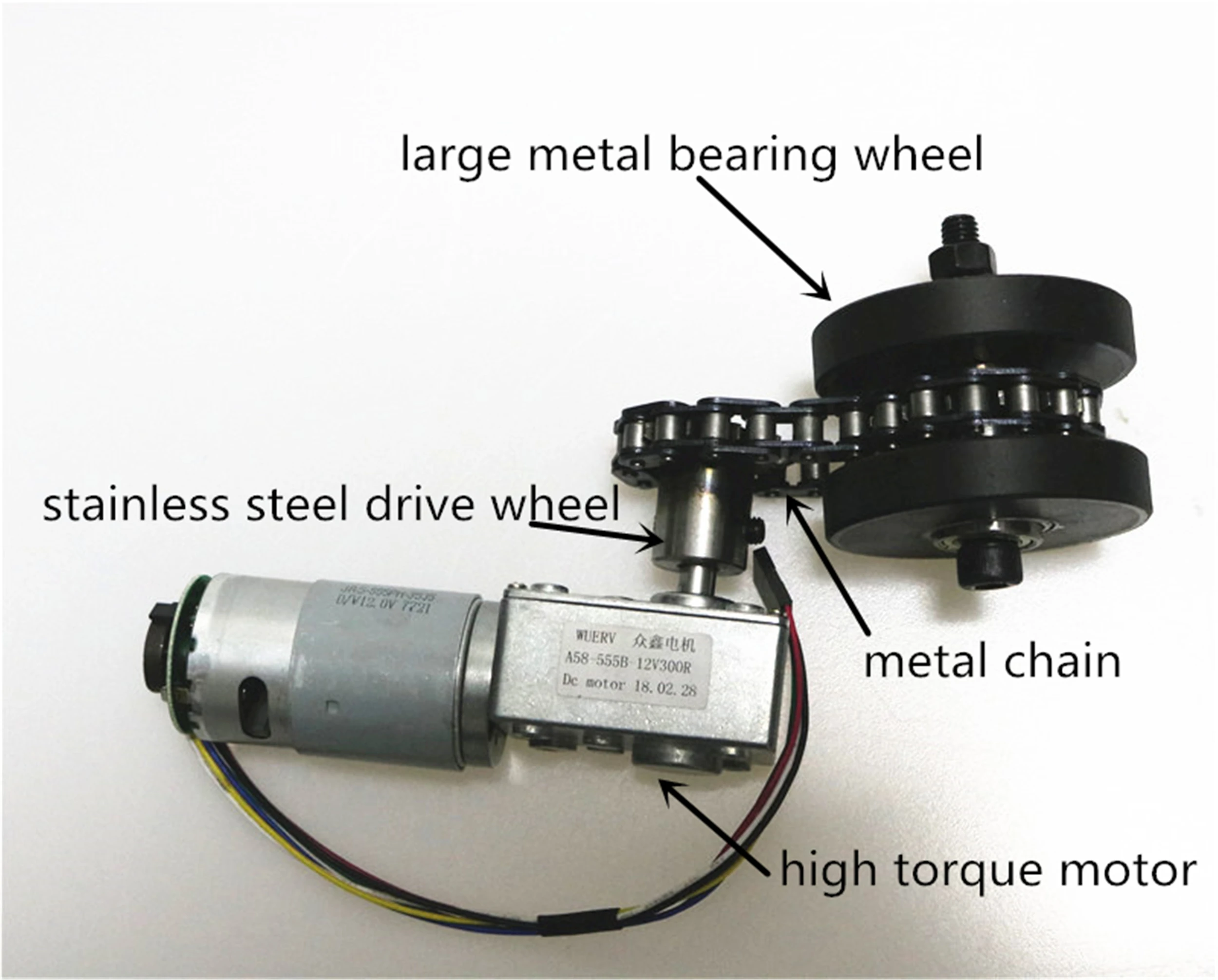 97cm Rubber Track+ A58SW-555 High Torque DC Motor+ Steel Drive Wheel+ Metal Brearing Wheel+ Chain Kit For Large Tank Chassis DIY