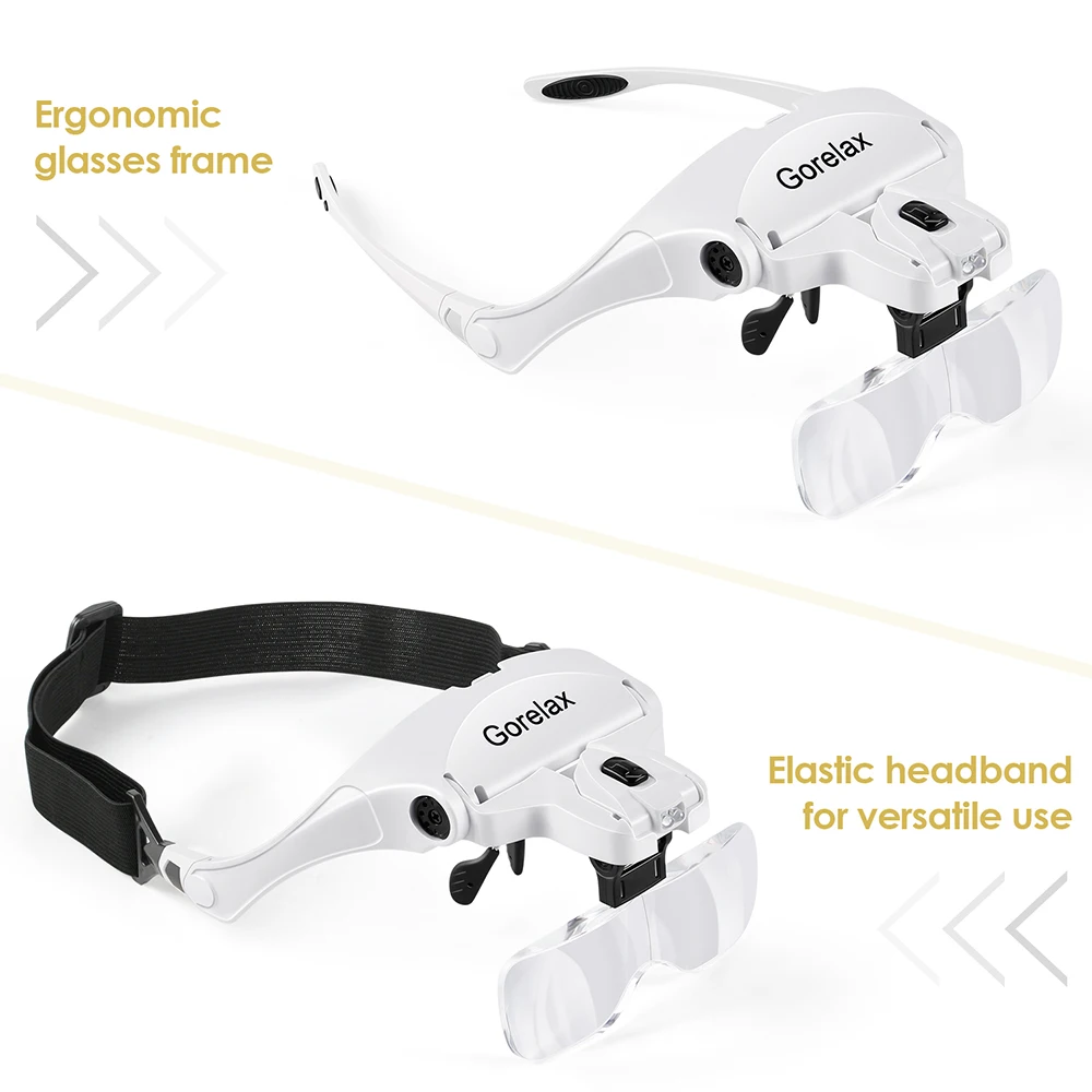 5 Lens Loupe Eyewear Magnifier With 2 Led Lights Lamp Interchangeable Lens 1.0X/1.5X/2.0X/2.5X/3.5X Wearing Magnifying Glasses