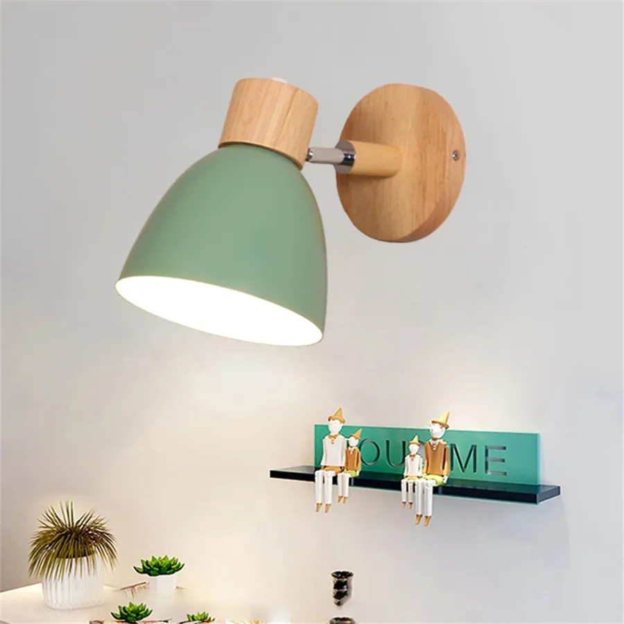 

Nordic Solid Wood Bedroom Wall Light Modern Minimalist Macaron LED Wall Lamp for Aisle Living Room Indoor Lighting Luminaire e27