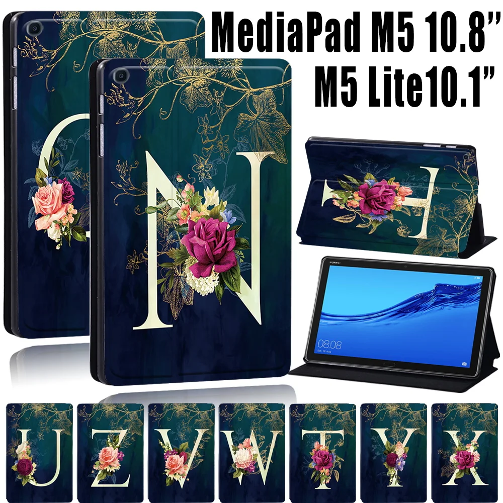 

For Huawei MediaPad M5 10.8 inch/ MediaPad M5 Lite 10.1 Inch Tablet Case 26 Letter Pattern Series Folio Cover Case + Stylus