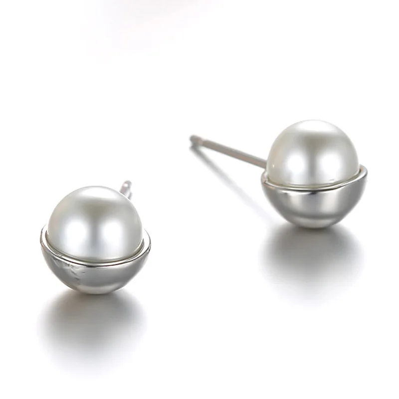 S925 Silver Earring Cute Pearl Bowl Stud Earring For Women Wedding Gift Lady Girl Fashion Zircon Jewelry