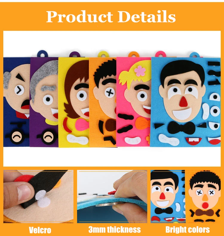 6pcs/set Felt DIY Emotion Change Toys Kids Montessori Busy Board Facial Expression Occupation Learning Early Educational Toys