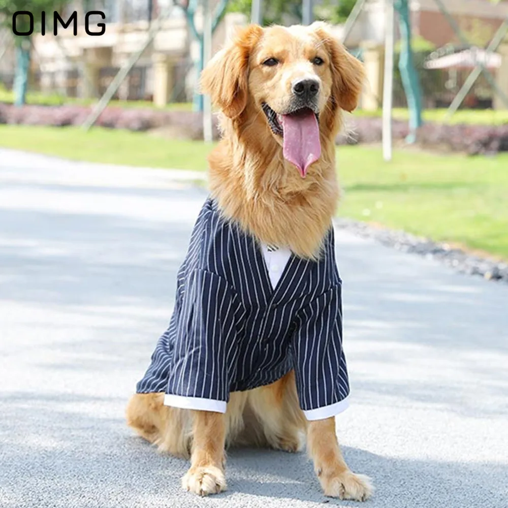 OIMG Gentleman Suit Dog Shirts+Striped Necktie Bridegroom Dog Wedding Clothes For Big Dogs Blouses Golden Retriever Labrador