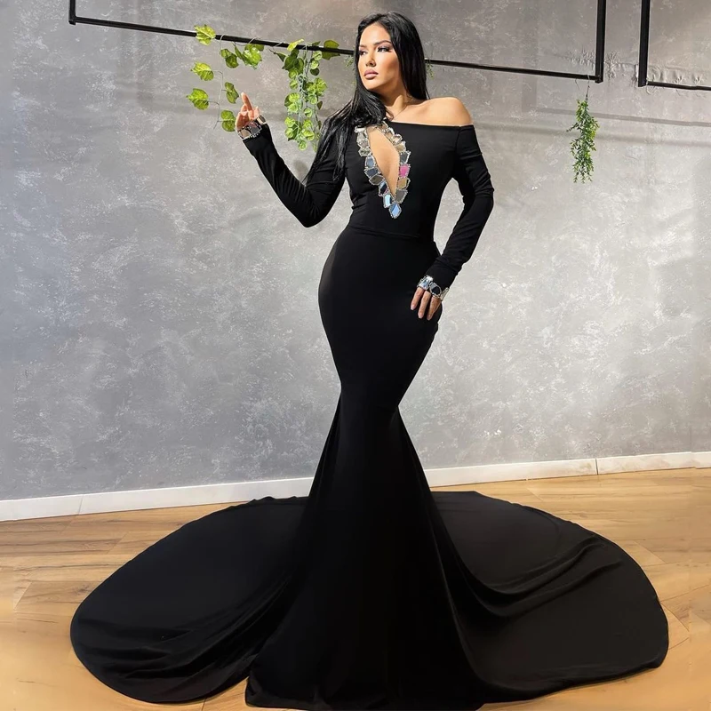 Eightale Black Prom Dresses Off Shoulder Avondjurk Staaflijst Mermaid Saudi Arabië Floor Lengte Cocktail Partij Jassen Plus Size