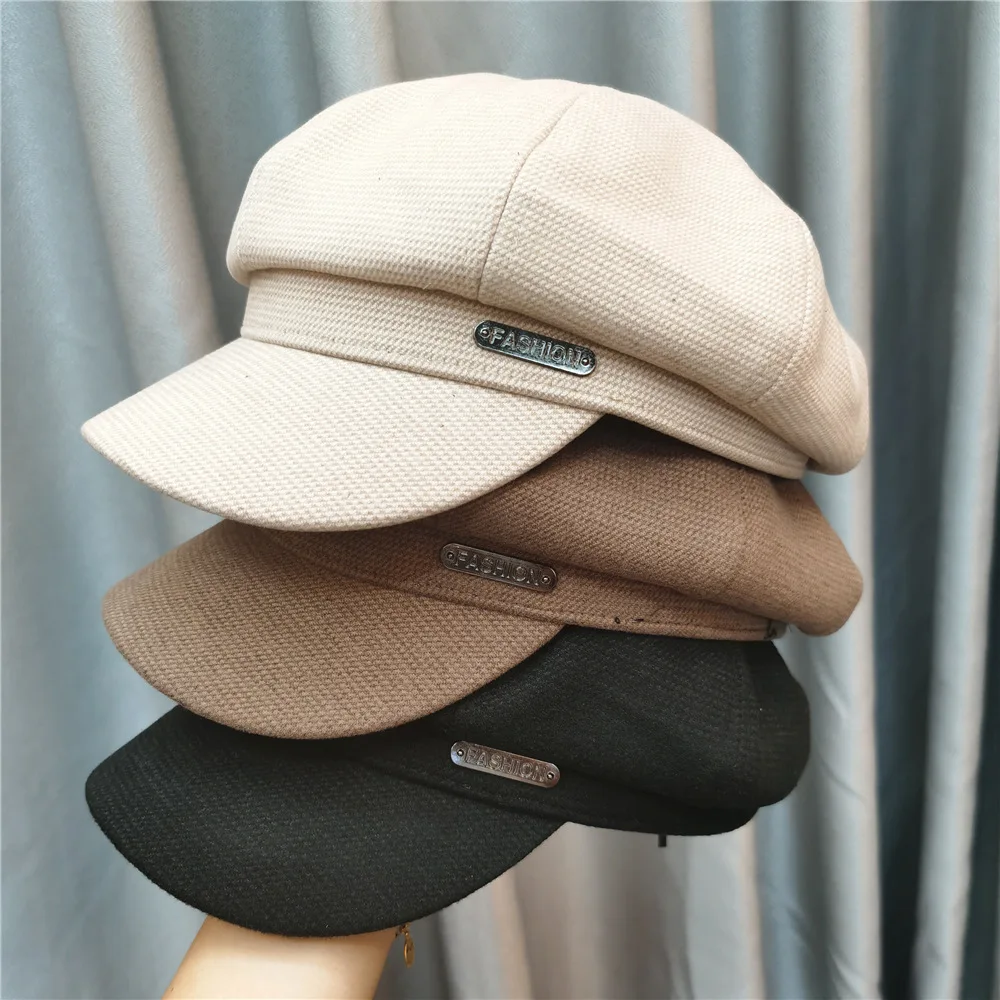 New hat female wild letter wide brim painter hat British street octagonal hat