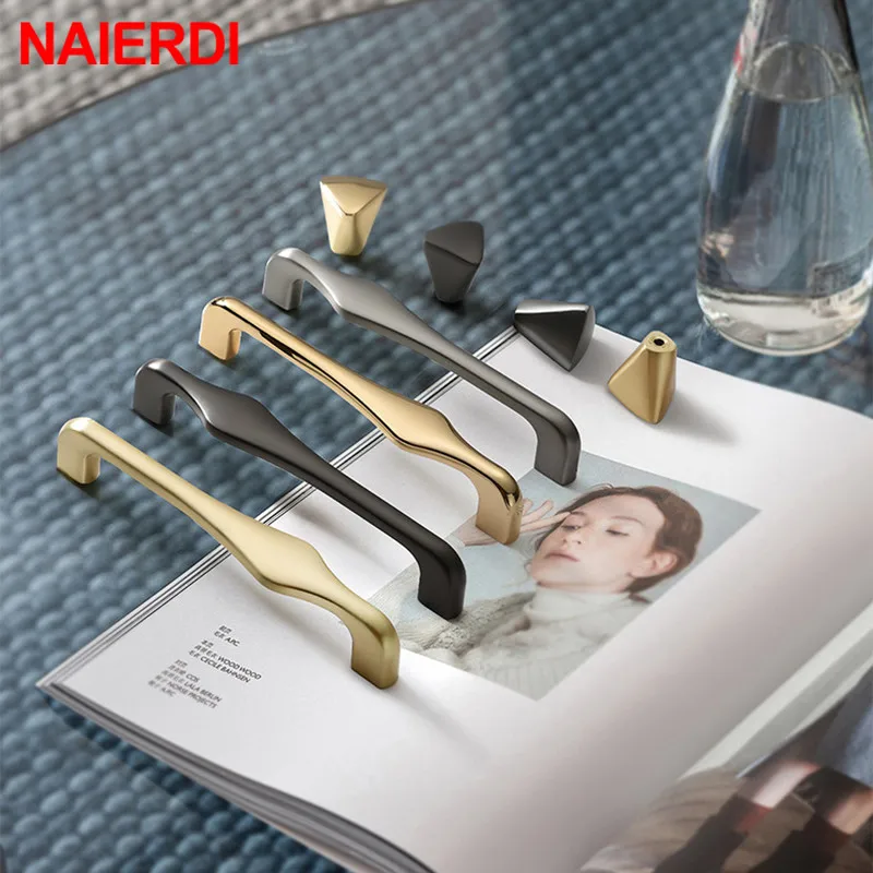 NAIERDI Light Luxury Pearl Gray Gold Furniture Handle Zinc Alloy Drawer Knobs Kitchen Cupboard Door Pulls Cabinet Handles