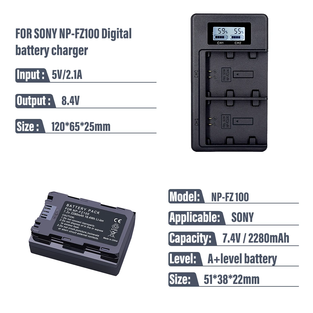 NP-FZ100 NPFZ100 NP FZ100 bateria + LCD ładowarka z podwójnym portem USB dla Sony BC-QZ1 Sony a9 a7R III a7 III A9R 9S A9S A7R3 7RM3 A7m3 A6600