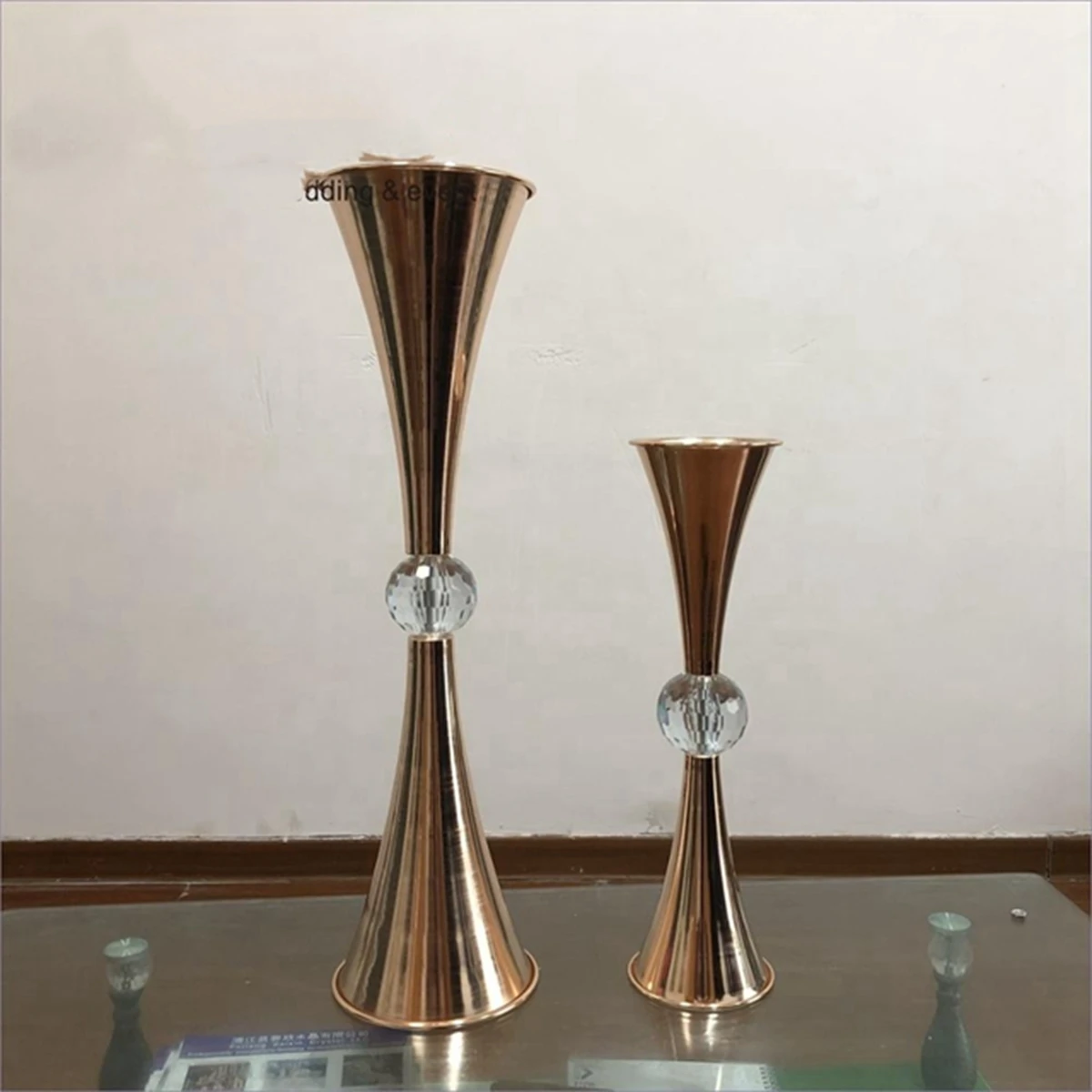 60cm tall)14pcs)gold candelabra centerpiece , wedding crystal trumpet vase  on sale AB0460