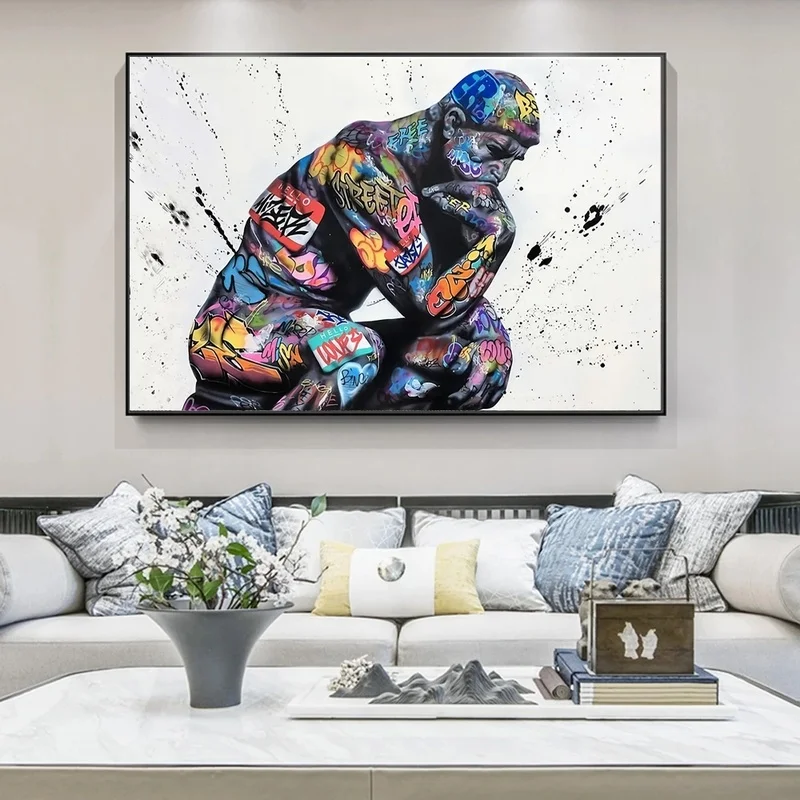 

Thinker Man Graffiti Art Paintings on the Wall Art Posters and Prints Portrait of Think Canvas Pictures For Living Room Cuadros