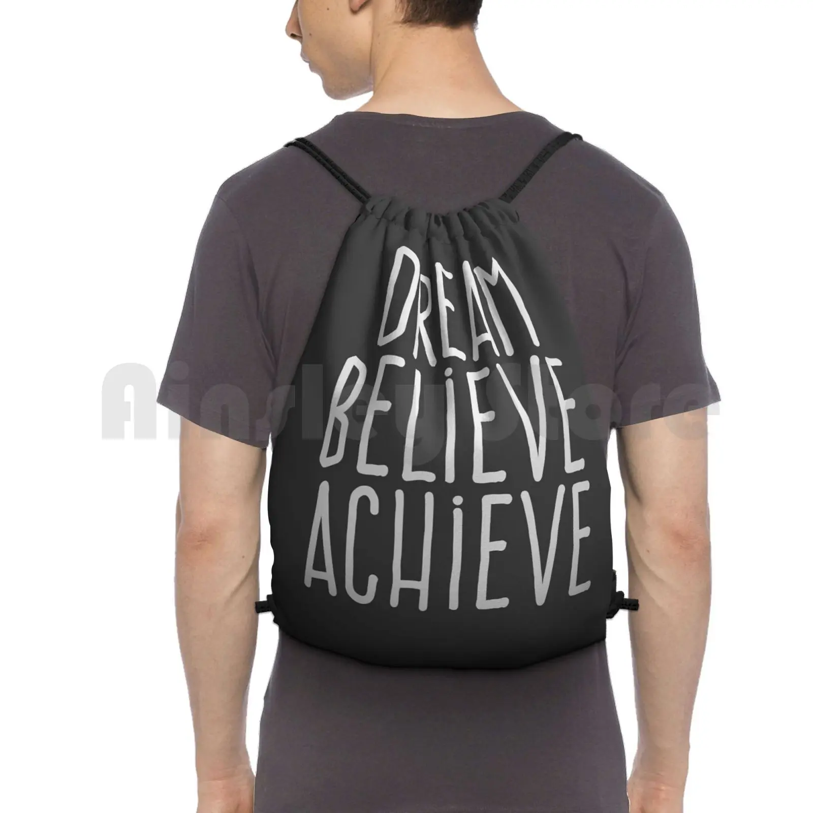 Dream Believe Achieve Backpack Drawstring Bags Gym Bag Waterproof Slogan Slogans Saying Sayings Typography Typographic