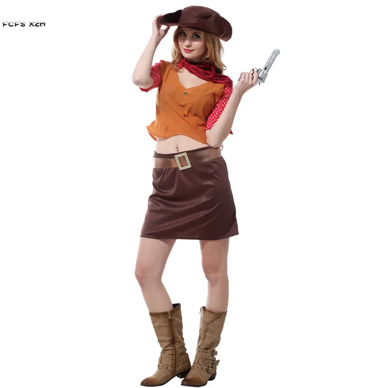 Women Cowboy Cosplay Adult Female Halloween Cowgirl Costume Purim Carnival Parade Masquerade Nightclub Bar Role Play Party Dress