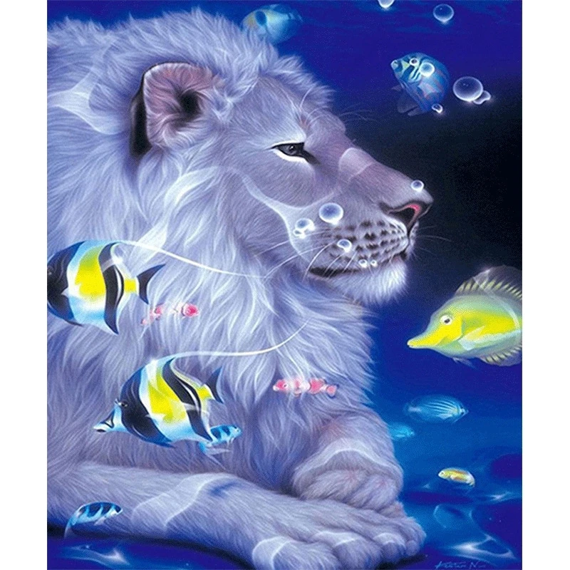 Full Square/Round Diamond 5D DIY  Lion And Fish Embroidery Cross Stitch Rhinestone Mosaic Diamond Painting Home Decor  FC559