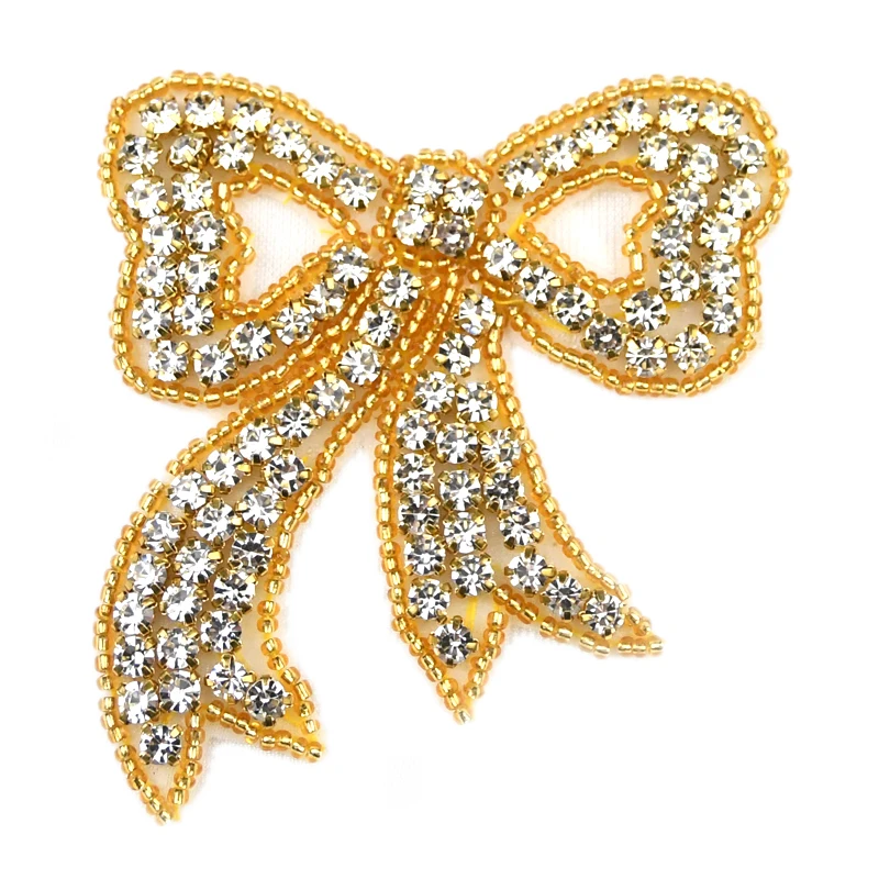 

Rhinestone Beaded Applique for DIY Accessory, Popular, Lovely Bow, WRA-1044