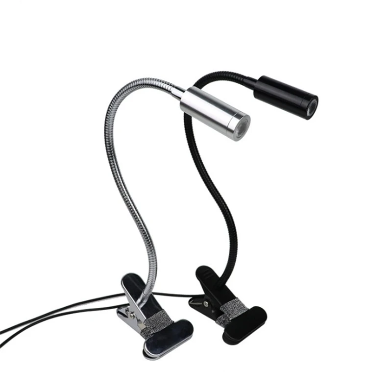 Elastyczne przyciemnianie 3 kolorowe światełko LED do czytania USB Clip-on ochrona oczu sypialnia lampka do czytania makijaż lampa lampa stołowa Led czarny/srebrny — zdjęcie 2