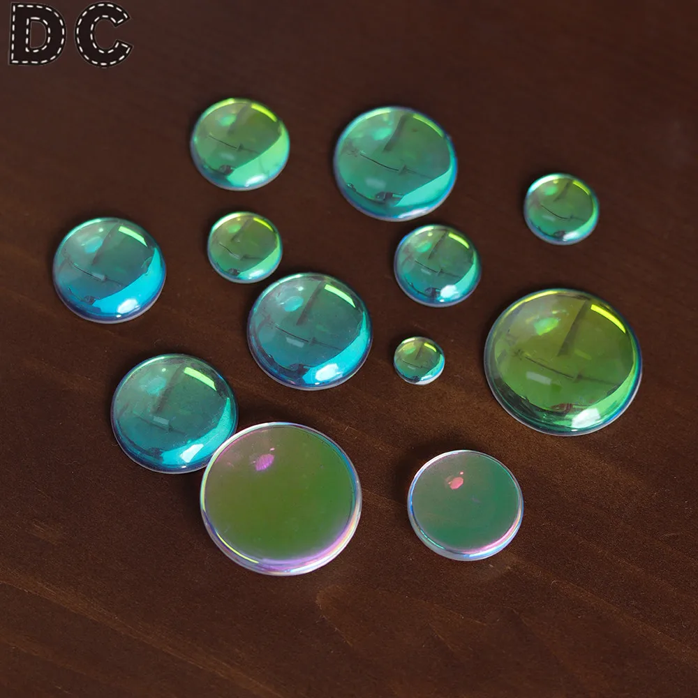 10pcs/lot Dia 6-20mm AB-Colorful Glass Cabochon Transparent Flat Cabochon Fit Blank Ring Pendant Tray For DIY Jewelry Making