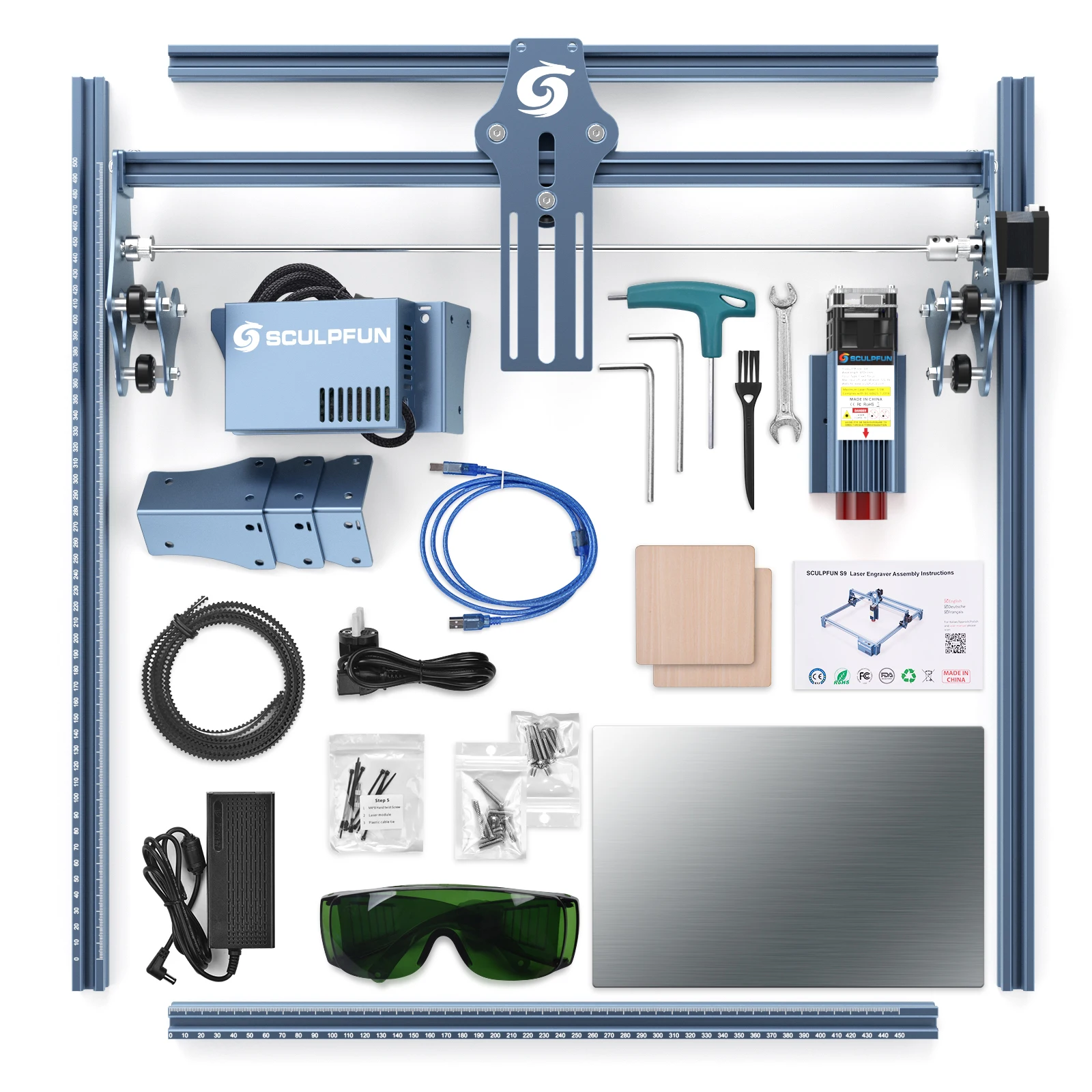 Sculptpfun – Machine à graver S9 et Kit d'extension, technologie de mise en forme de faisceau Ultra-mince, découpeur de graveur sur bois et acrylique de haute précision