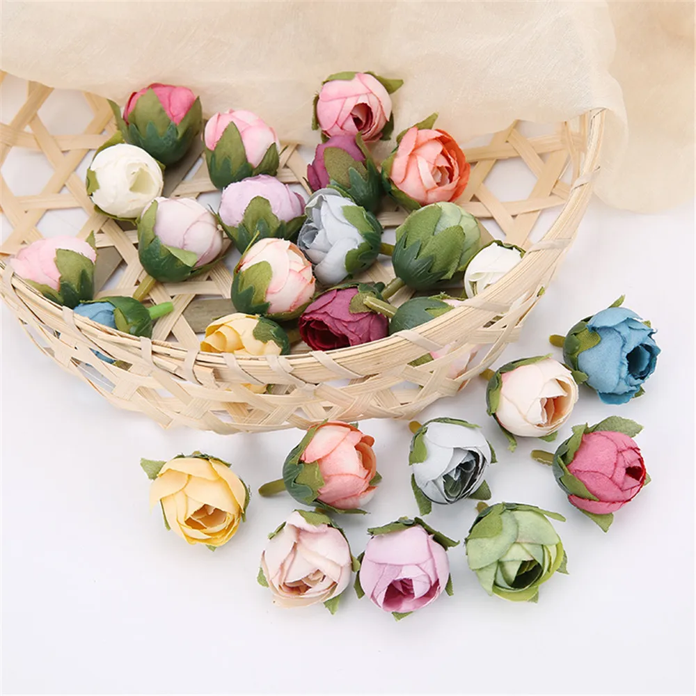 10Pcs Vintage Artificial Silk Rose Tea Buds Flowers Bud DIY Crafts Wedding Room Decor Valentine\'s Day Christmas Party Decoration