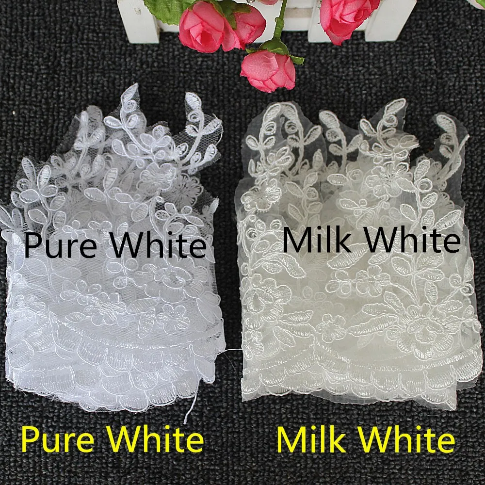 1 Yard White Wedding Lace Fabric Bridal Lace Appliqued Border 3D Flower Sequined Embroidered Fabric Sewing Apparel Lace Trims image 2
