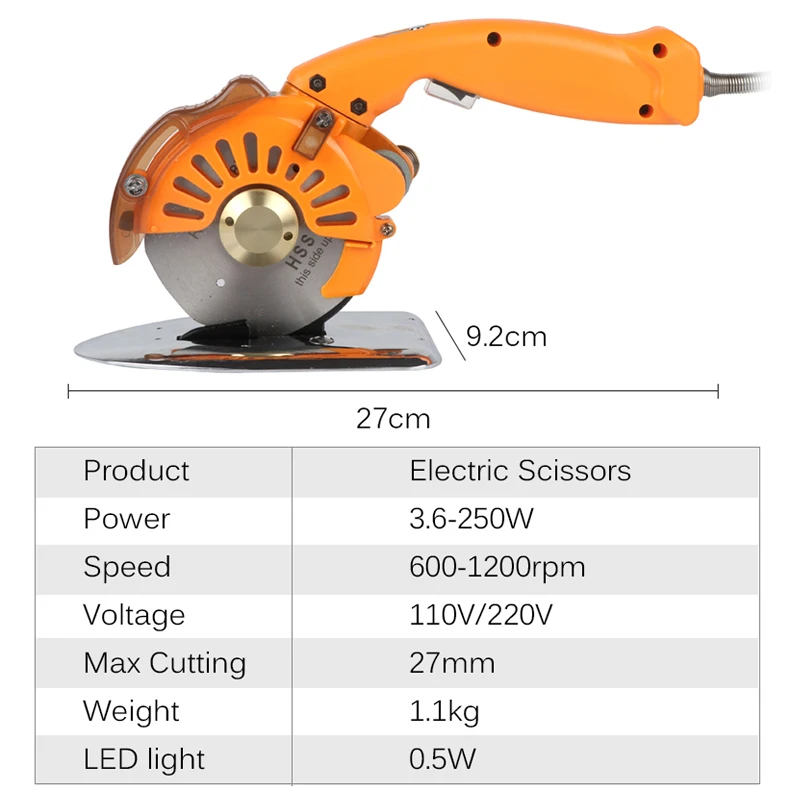 Imagem -06 - Tesoura Elétrica Industrial Handheld Máquina de Pano de Corte da Lâmina Redonda Faca Redonda Elétrica Silenciosa 27 mm 110v 220v