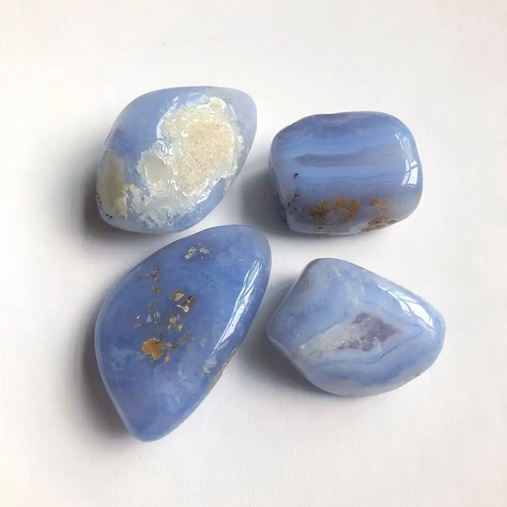 Blue Agate tumbled natural stones and minerals quartz crystals healing gemstones bonsais naturales reiki decoration