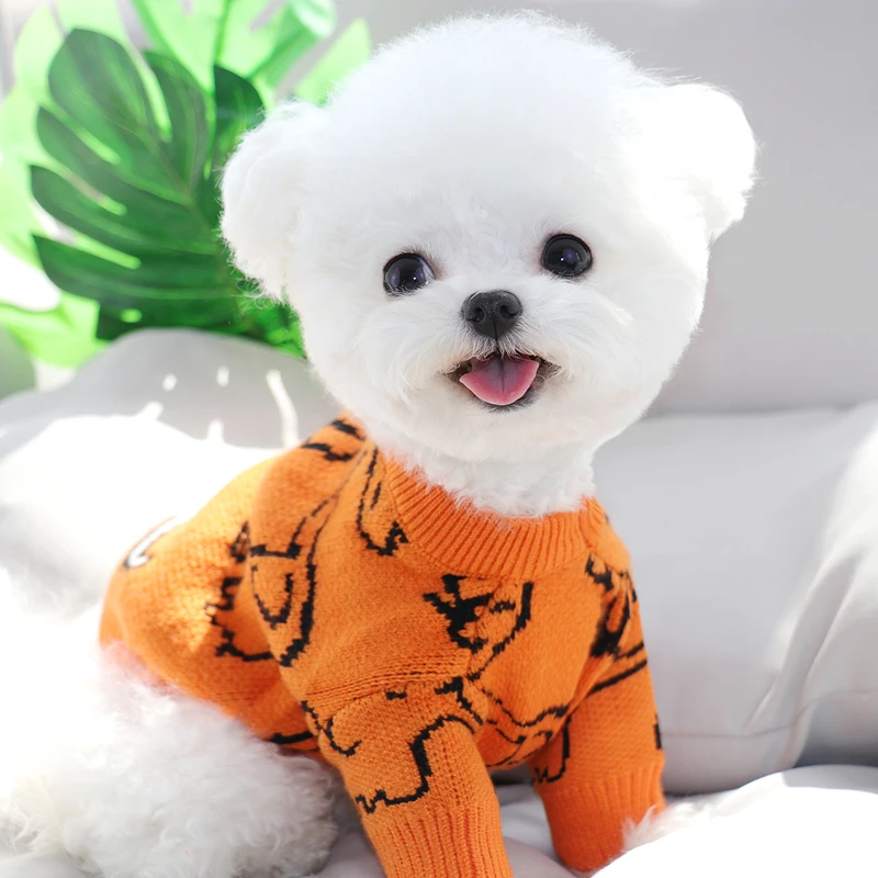 Orange Elephant Puppy Sweater Pet Fall/Winter Apparel Animal Pattern Dog Clothes Teddy Bichon Soft Pullover Warm Pet Supplies