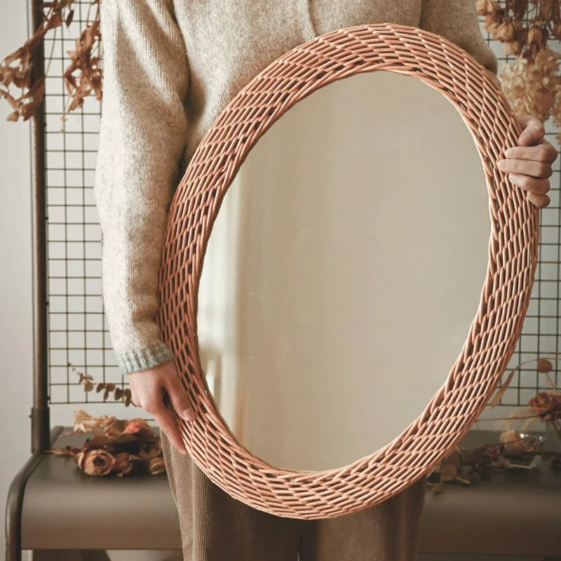 Decorative Dressing Mirror зеркало Home Stay Rural Wind Simple Manual Rattan Makes Up Wall To Hang Elliptical Glass Mirrors