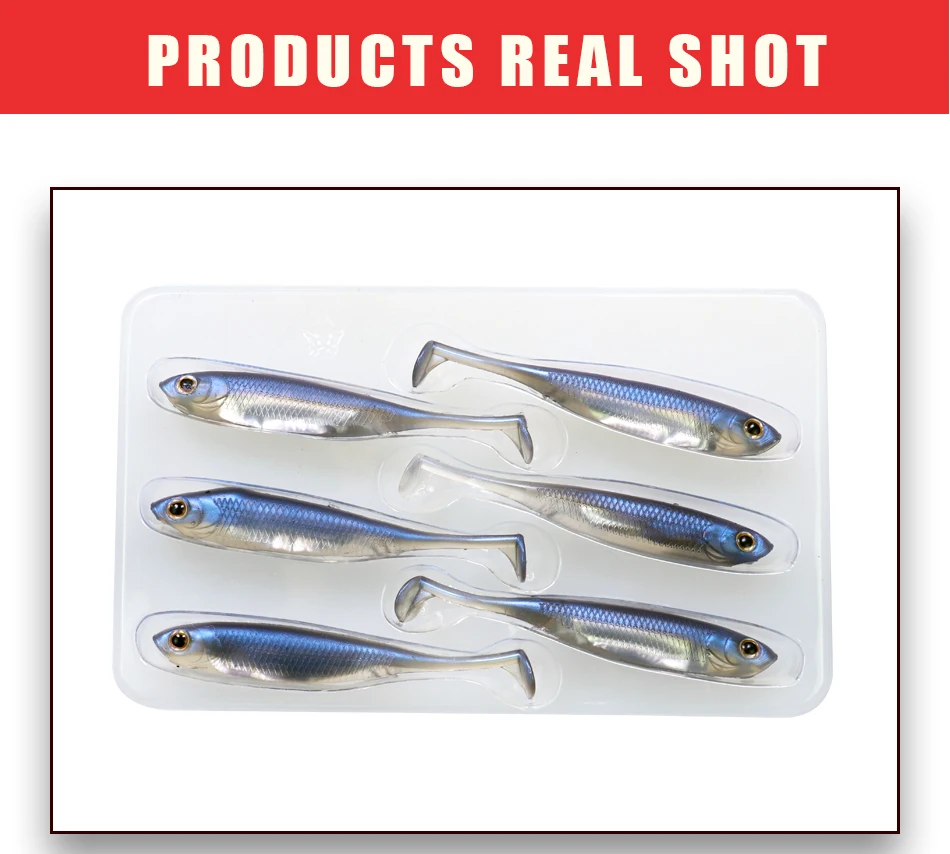 5/6 stücke Angeln Weichen Köder 70mm 80mm 100mm T Shad Angeln Weiche Köder Silikon Swimbaits künstliche Köder Wurm Für Bass Angeln – Detail 9