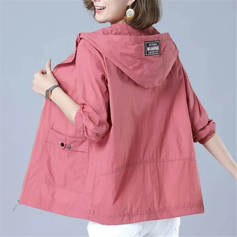 Women's Jacket 2022 New Summer Thin Coat Casual Windbreaker Female Sun Protection Jacket Basic Zipper Coat Tops 5XL