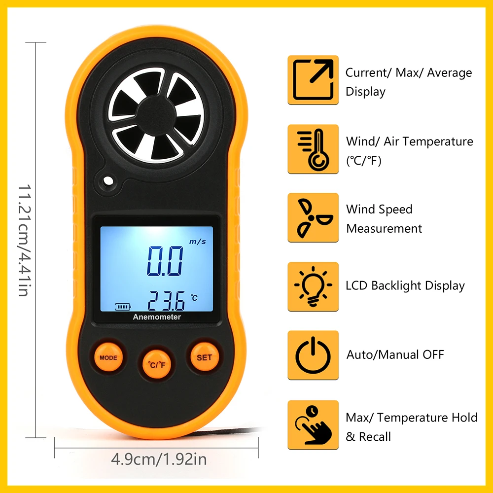 RZ anemometr przenośny Anemometro termometr GM816 wskaźnik prędkości wiatru miernik Windmeter 30 m/s LCD cyfrowy ręczny anemometr