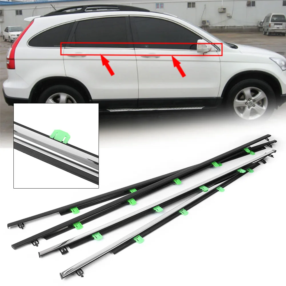 

4Pcs Chrome Car Door Weatherstrip Seal Belt Window Moulding Trim For Honda CRV 2007 2008 2009 2010 2011/ C-RV 07 08 09 10 11