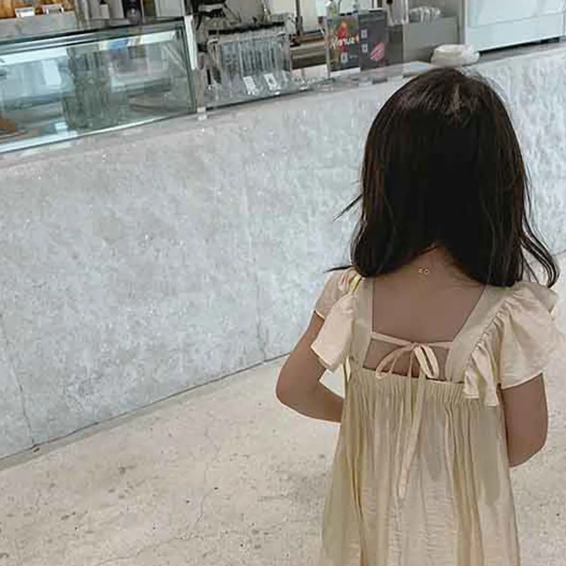 Summer Girls Dress Holiday Style Casual Comfortable Loose Sweet Sweet Flying Sleeve Dress Baby Kids Clothes Children\'S Clothing