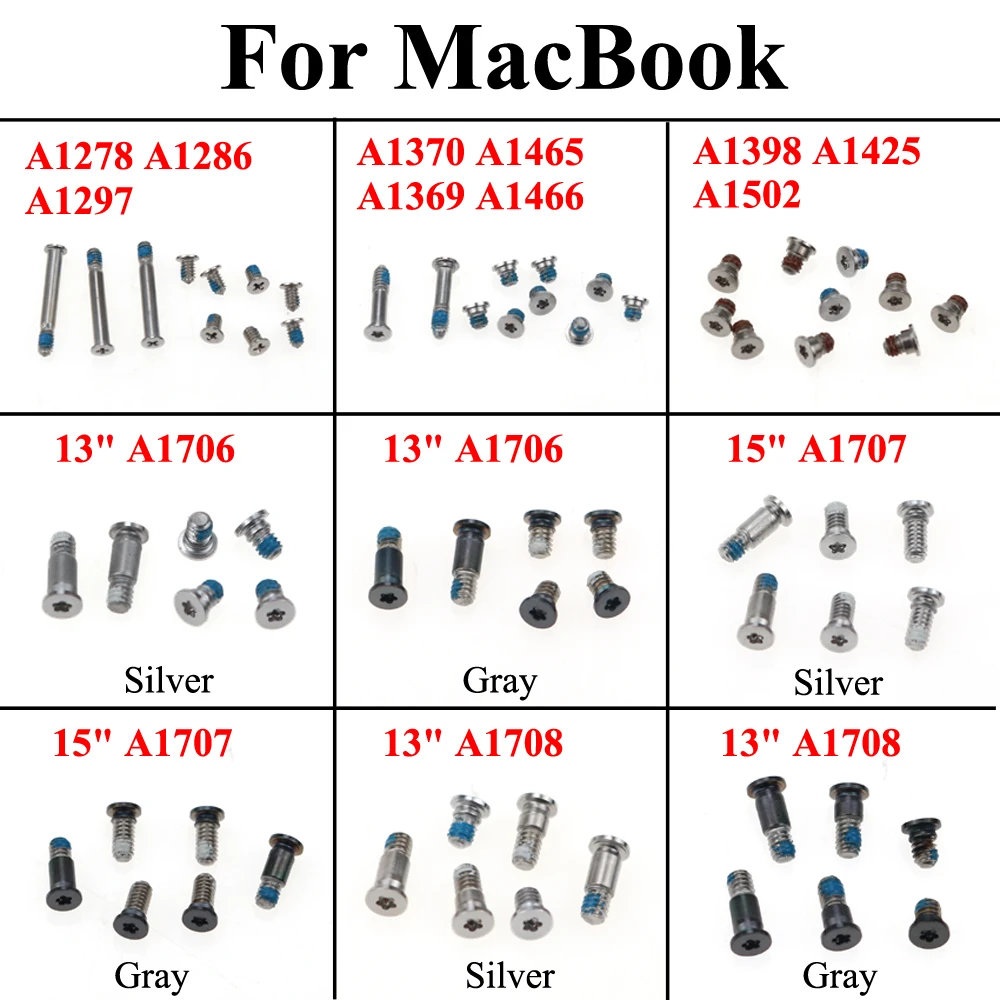 

1Set 13 "15" 17 "Rear Cover Screw For Macbook Computer A1278 A1465 A1398 A1369 A150A 1706 A1707 A1708 A1297 Bottom Cover Screws