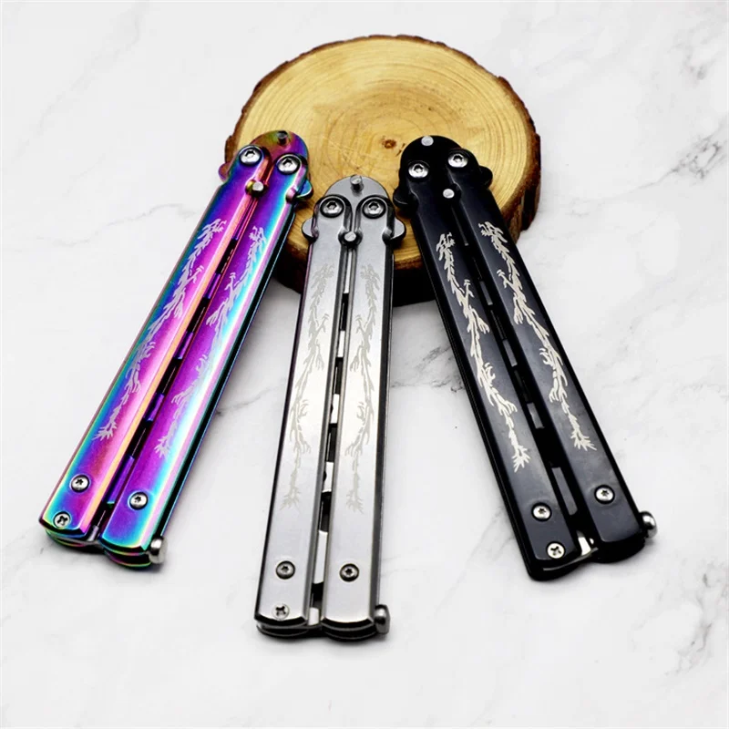 Butterfly Knife Gift Knife Steel Training Folding Knife Titanium Practice Tools No Edge Safe Tools For Beginner