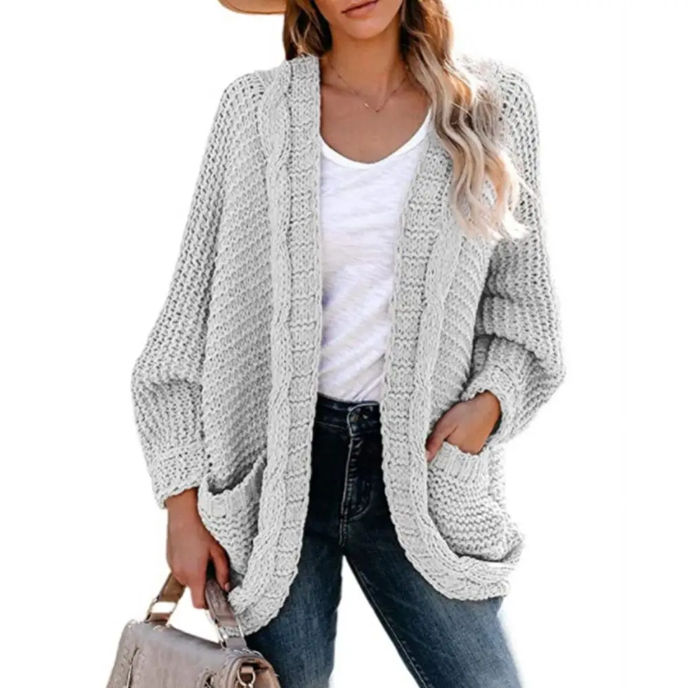 65%  Dropshipping!!Winter Women\'s Jacket Solid Color Knitted Pocket Loose Large Size Cardigan Sweater