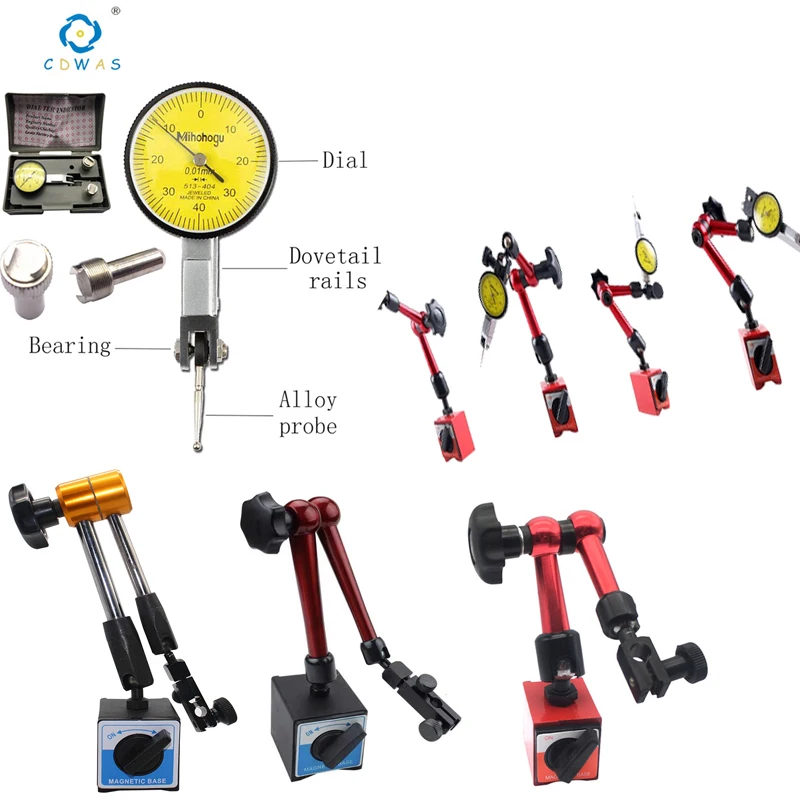 

Accurate Dial Gauge Test Indicator with Dovetail Rails Mount 0-40-0 0.01mm Universal Magnetic Base Holder Measurement Tools