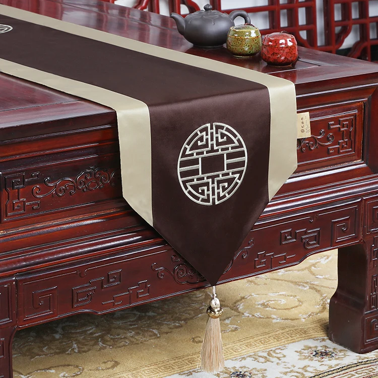 Custom Embroidered Table Runner, Long Decorative Pads, Chinese Silk Satin, Luxury Coffee Dining Tablecloth, Fine Patchwork,