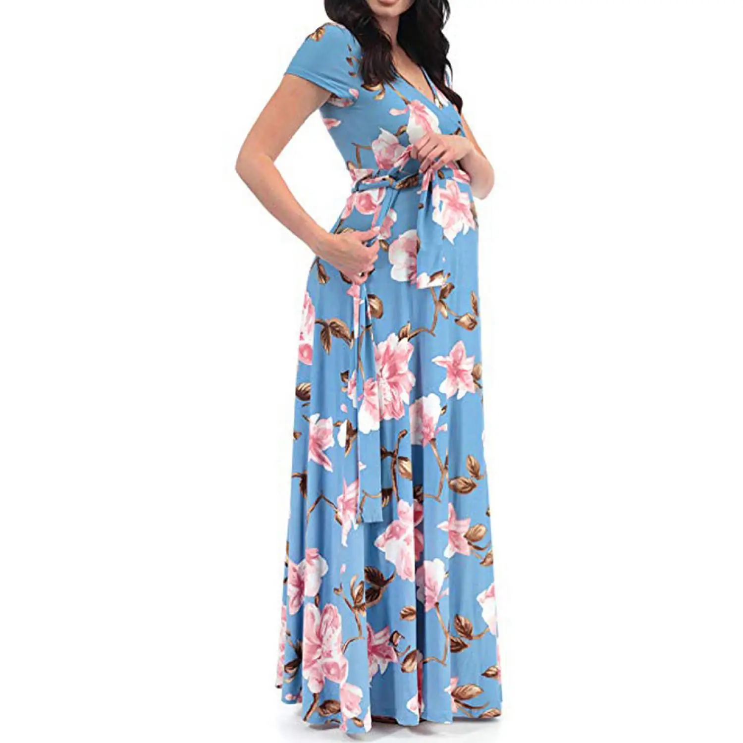 Vestido de maternidad Floral de manga corta para mujer embarazada, Vestido largo de verano para embarazo