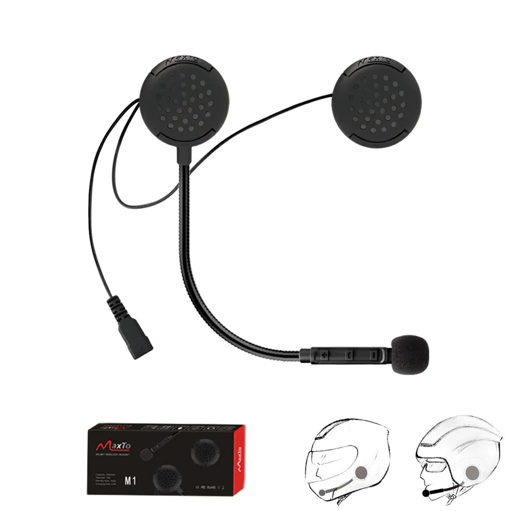 Wireless Maxto M1 Helmet Headset Motorcycle Bluetooth Earphone Riders Headphone Connected with 2 Mobile Phones