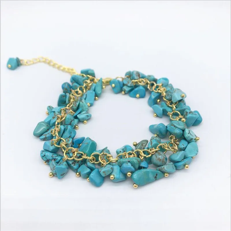 Natural Stone Bracelet Blue Green Pink Stones Gifts Women Girl Vintage Jewlery Colourful Beads Gravel Bracelet Handamade Fashion