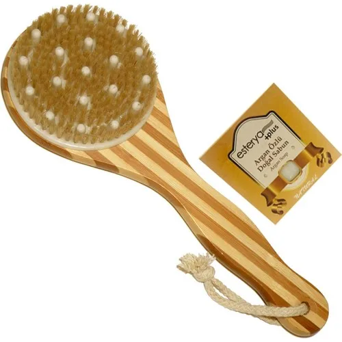 Silk Natural Natural Bamboo Bath Massage Cellulite Brush And Esterya Plus Argan Soap Set