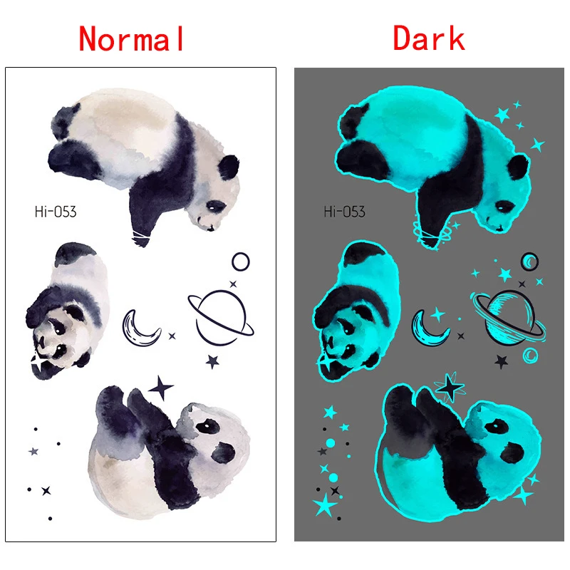 Blue Glowing Panda Squirrel Temporary Tattoo Sticker Cute Animals Tattoos Body Art Luminous Tattoo Wolf Snake Fake Tatto For Boy